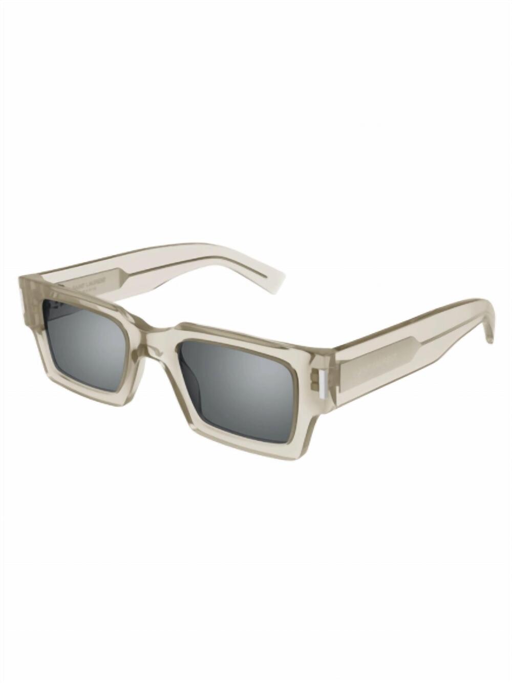 NEW SAINT LAURENT unisex rectangle style sunglasses in beige silver